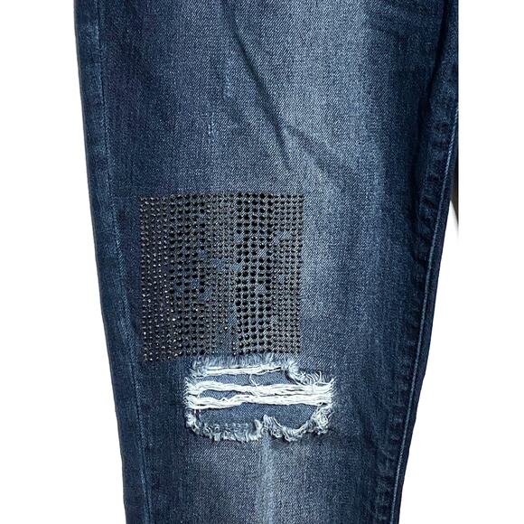 Juicy Couture Jeans Stretch Studded Rhinestones Distressed Ripped Womens 6 - Picture 2 of 9